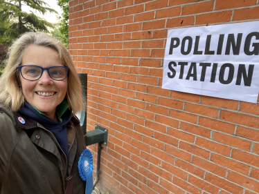 Emma outside College Ward polling station